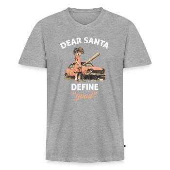 Funny Christmas Retro - Men's Premium Organic T-shirt with V-neck - heather grey - Front