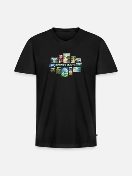 Nature's Beauty Collage - Men's Premium Organic T-shirt with V-neck - black
