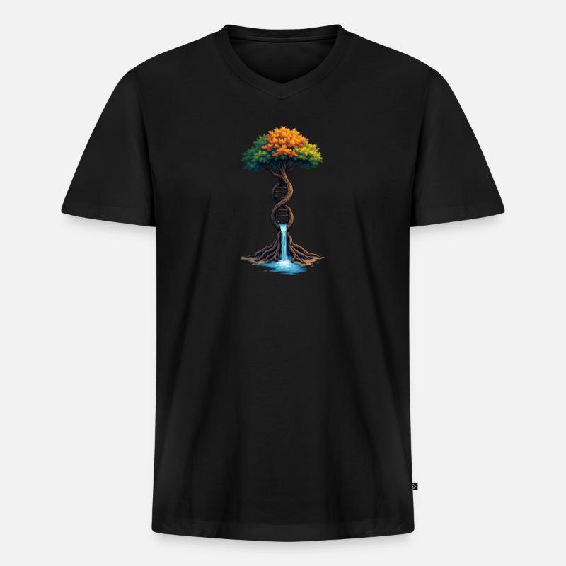 DNA-Baum des Lebens Wasserfall - Männer Premium Bio T-Shirt mit V-Ausschnitt - Schwarz