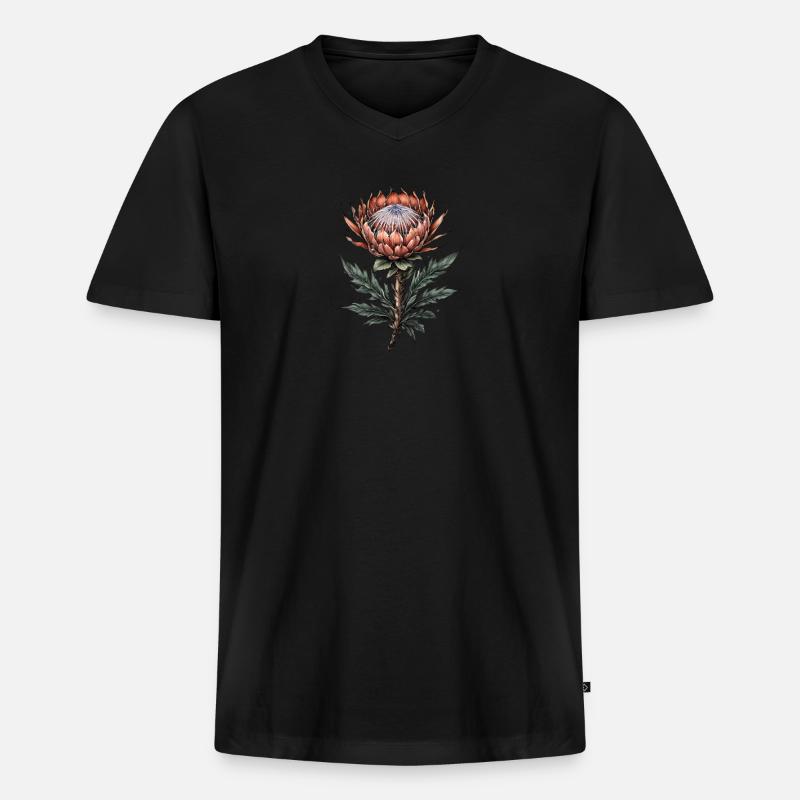 Protea Bloom Elegance - Männer Premium Bio T-Shirt mit V-Ausschnitt - Schwarz