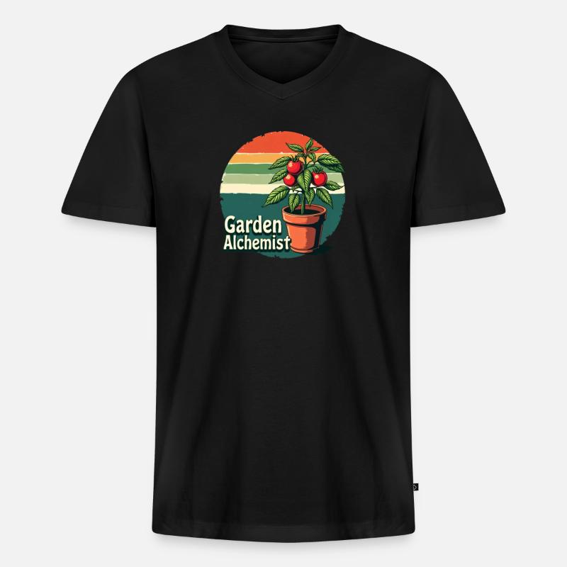 Garten Alchemist Retro Tomate - Männer Premium Bio T-Shirt mit V-Ausschnitt - Schwarz