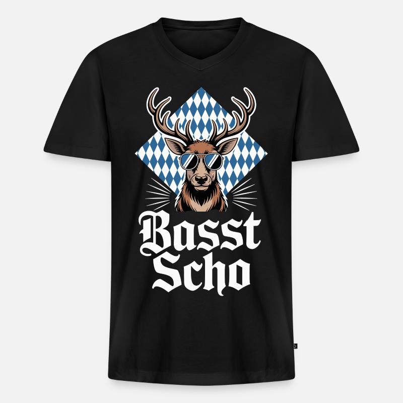 Elch Bayerischer Hirsch Sonnenbrille Basst Scho - Männer Premium Bio T-Shirt mit V-Ausschnitt - Schwarz