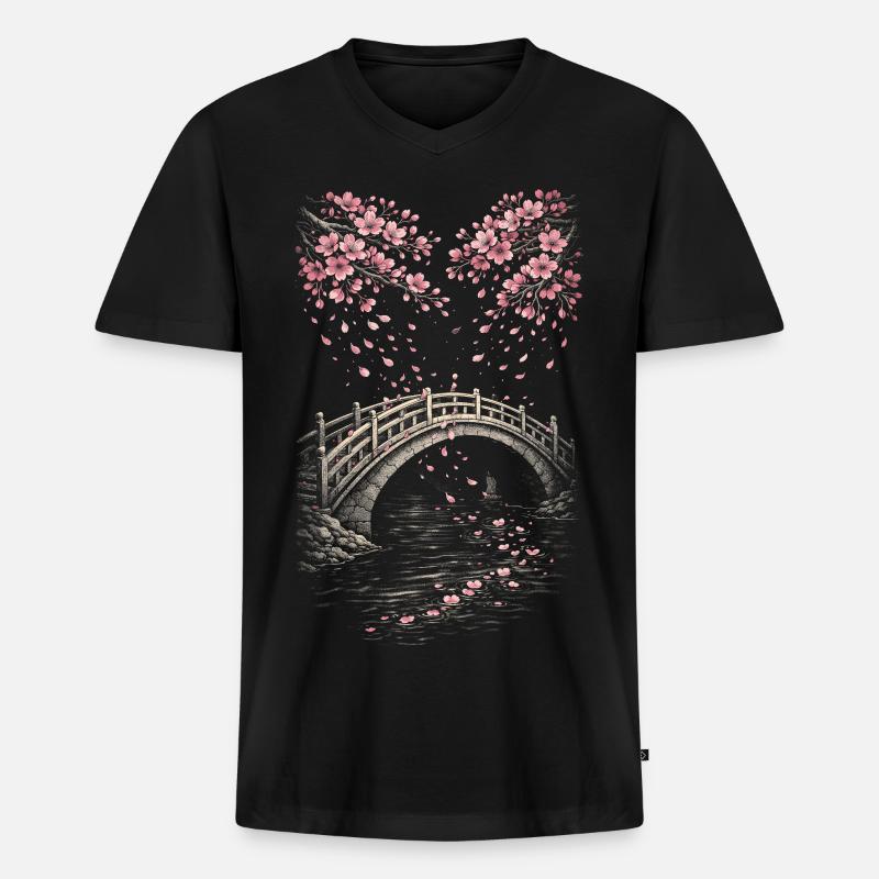 Kirschblüten Sakura Kirschblüte - Männer Premium Bio T-Shirt mit V-Ausschnitt - Schwarz