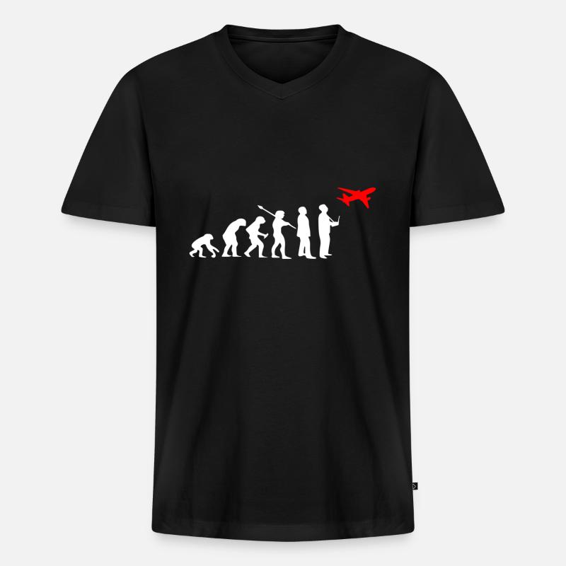 Modèle pilote avion Evolution modèle - T-shirt encolure en V Premium bio Homme - noir