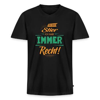 Lustiger Sternzeichen Stier Spruch - Männer Premium Bio T-Shirt mit V-Ausschnitt - Schwarz - Vorne - Nico (187cm)