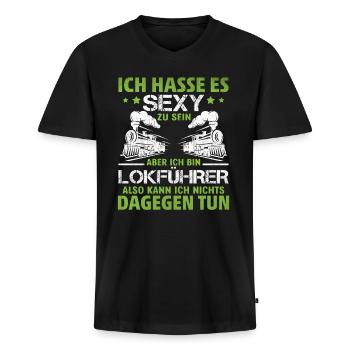 Sexy Lokführer Spruch lustige Zug Sprüche Bahn - Männer Premium Bio T-Shirt mit V-Ausschnitt - Schwarz - Vorne - Nico (187cm)