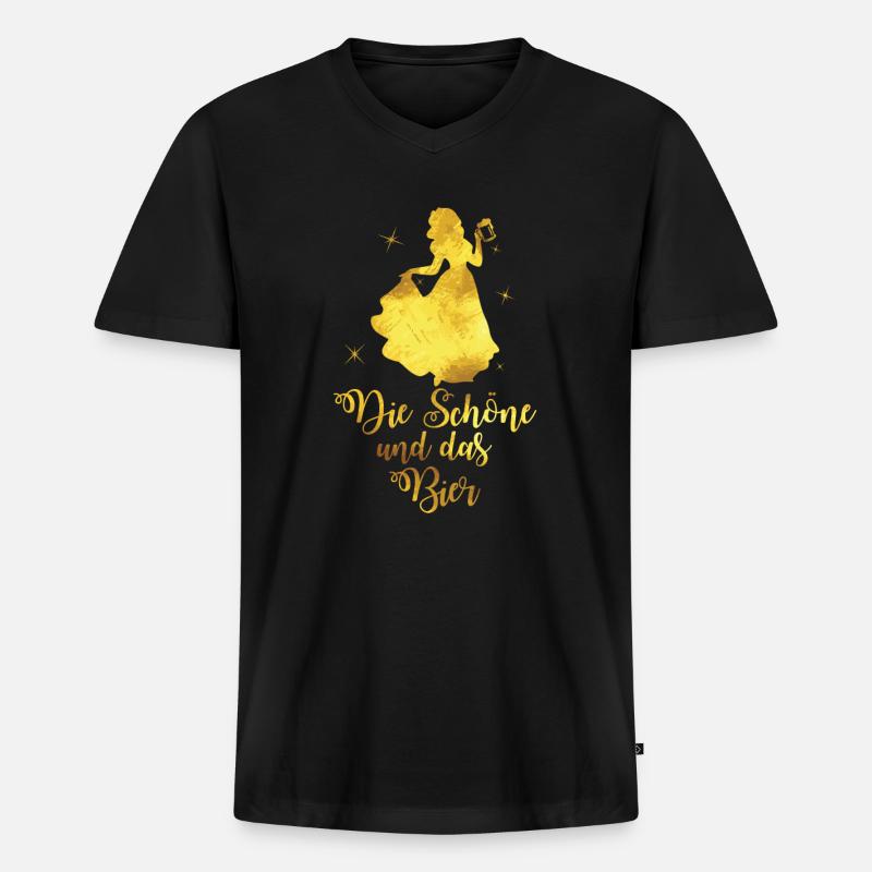 Die Schöne und das Bier - Männer Premium Bio T-Shirt mit V-Ausschnitt - Schwarz