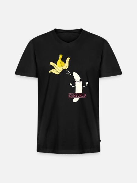 Censored Zensiert Banane - Männer Premium Bio T-Shirt mit V-Ausschnitt - Schwarz