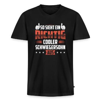 Schwiegersöhne Schwiegersohn Geschenk Geschenkidee - Männer Premium Bio T-Shirt mit V-Ausschnitt - Schwarz - Vorne - Nico (187cm)
