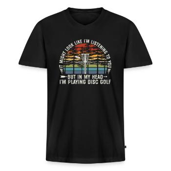 Discgolf Discgolfer Discgolfspieler Geschenk - Männer Premium Bio T-Shirt mit V-Ausschnitt - Schwarz - Vorne - Nico (187cm)