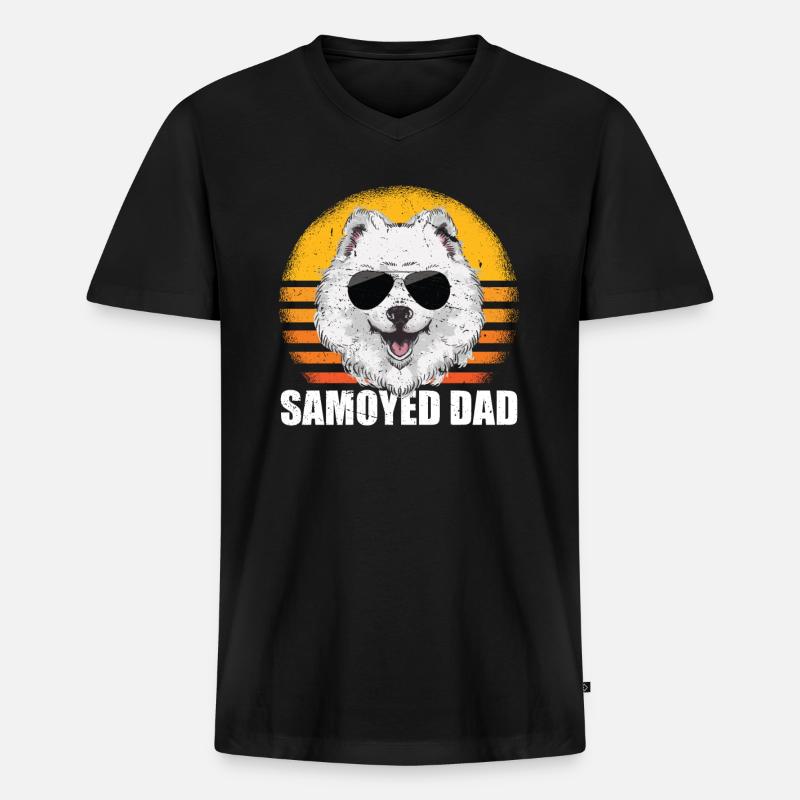 Samojede Dad | Herrchen Hundebesitzer Geschenk - Männer Premium Bio T-Shirt mit V-Ausschnitt - Schwarz