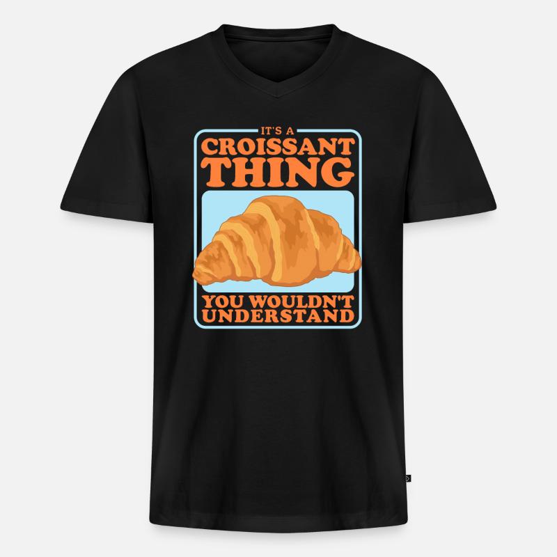 Croissant Gipfeli Hörnchen Beugel Geschenke - Männer Premium Bio T-Shirt mit V-Ausschnitt - Schwarz