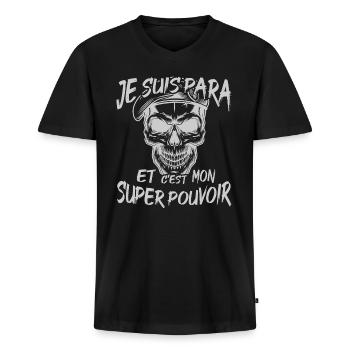 para militaire parachutiste - T-shirt encolure en V Premium bio Homme - noir - Devant - Nico (187cm)