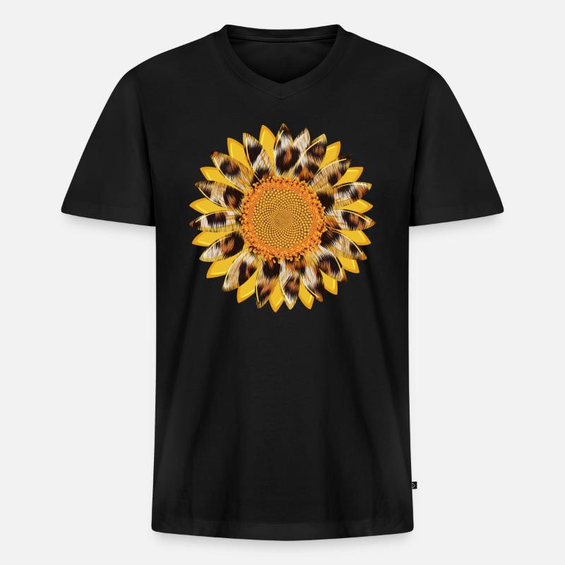Sonnenblume Leopard Sublimation Design - Männer Premium Bio T-Shirt mit V-Ausschnitt - Schwarz