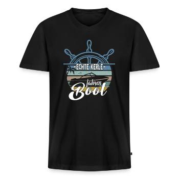 Bootsfahrer Kapitän Schiff Echte Kerle fahren Boot - Männer Premium Bio T-Shirt mit V-Ausschnitt - Schwarz - Vorne - Nico (187cm)