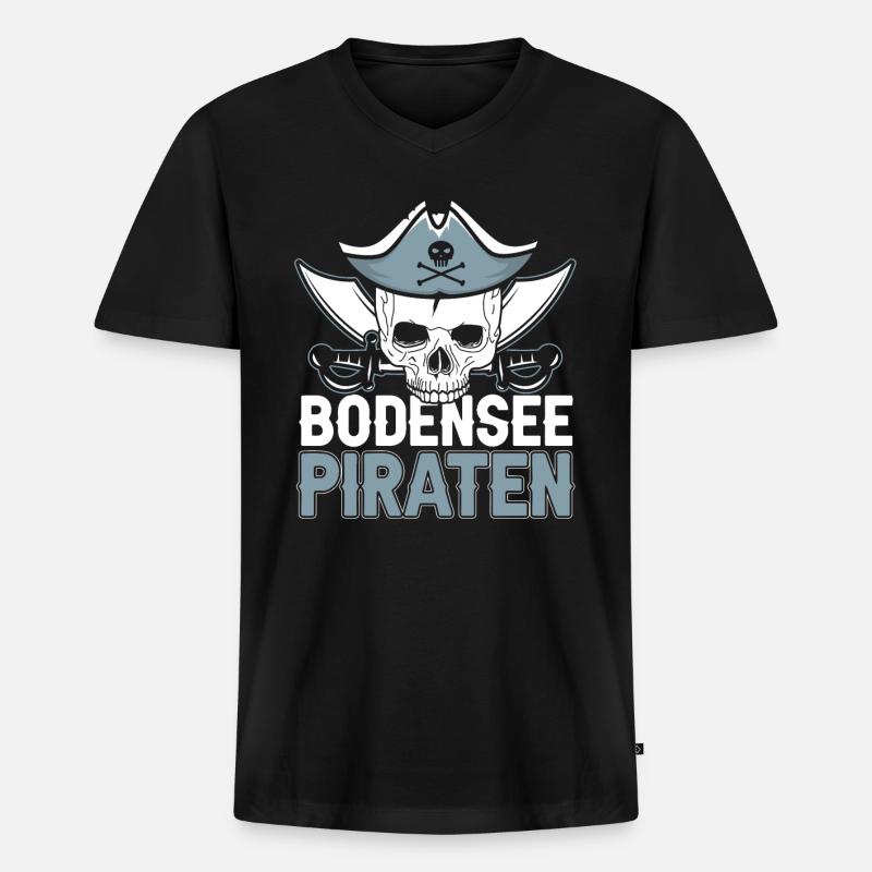 Bodensee Piraten Bodenseepirat Bodensee Geschenk - Männer Premium Bio T-Shirt mit V-Ausschnitt - Schwarz