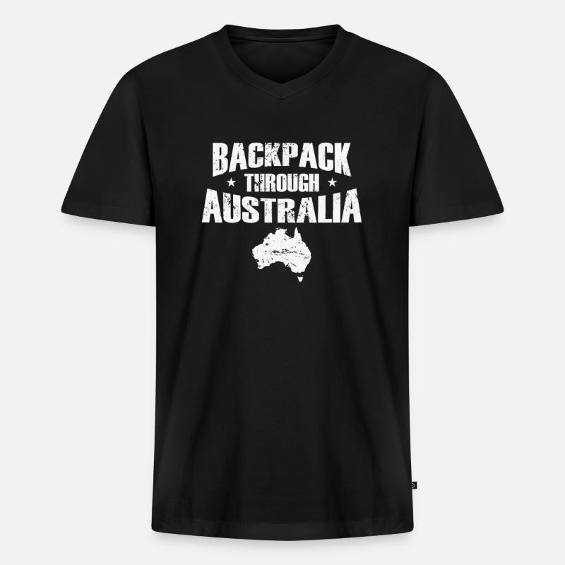 Backpack through Australia Abenteuer - Männer Premium Bio T-Shirt mit V-Ausschnitt - Schwarz