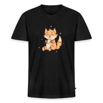 Fuchs rejoices with his eyes closed - Men's Premium Organic T-shirt with V-neck - black - Front - Nico (187cm)