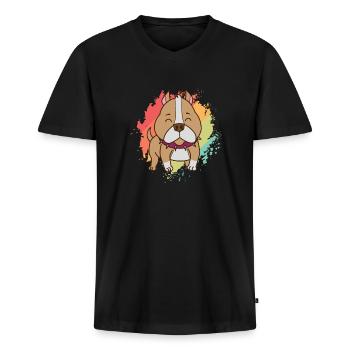 Pit Bull Comic Zeichnung Hund Haustier - Männer Premium Bio T-Shirt mit V-Ausschnitt - Schwarz - Vorne - Nico (187cm)
