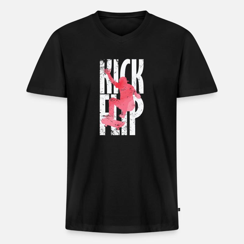 Kickflip Skateboard - Männer Premium Bio T-Shirt mit V-Ausschnitt - Schwarz