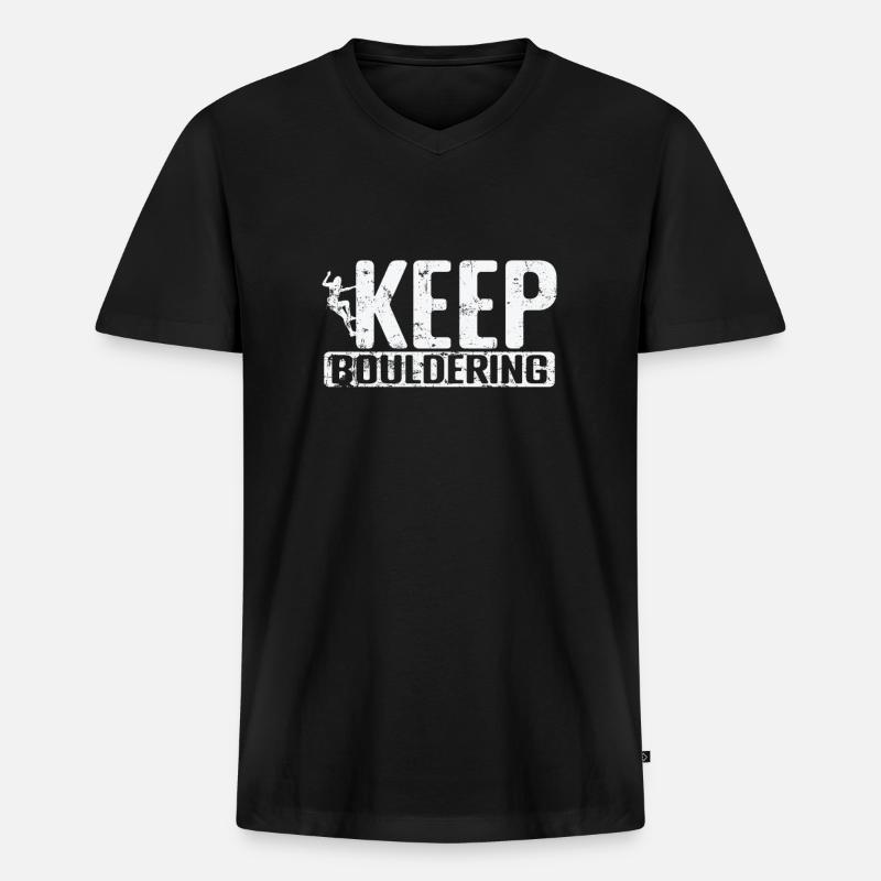 Keep Bouldering - Männer Premium Bio T-Shirt mit V-Ausschnitt - Schwarz