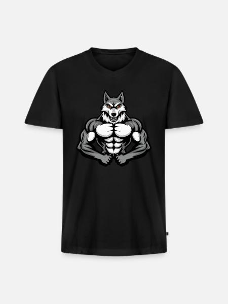 Husky Dog Muscles Bodybuilding - Men's Premium Organic T-shirt with V-neck - black