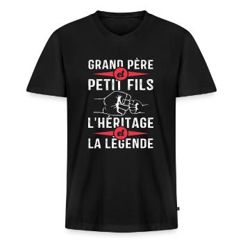 Grand-Père Et Petit Fils l'héritage et la legende - T-shirt encolure en V Premium bio Homme - noir - Devant - Nico (187cm)