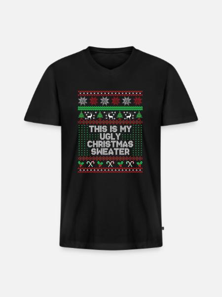 Das ist mein hässlicher Weihnachtspullover - Männer Premium Bio T-Shirt mit V-Ausschnitt - Schwarz