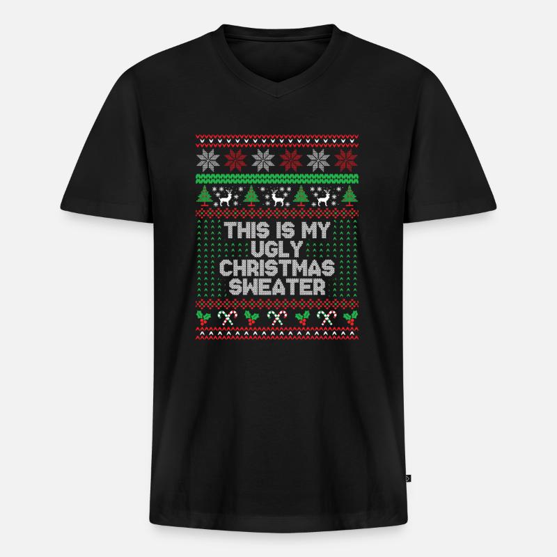 Das ist mein hässlicher Weihnachtspullover - Männer Premium Bio T-Shirt mit V-Ausschnitt - Schwarz