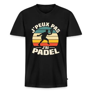 Je peux pas j ai padel - T-shirt encolure en V Premium bio Homme - noir - Devant - Nico (187cm)