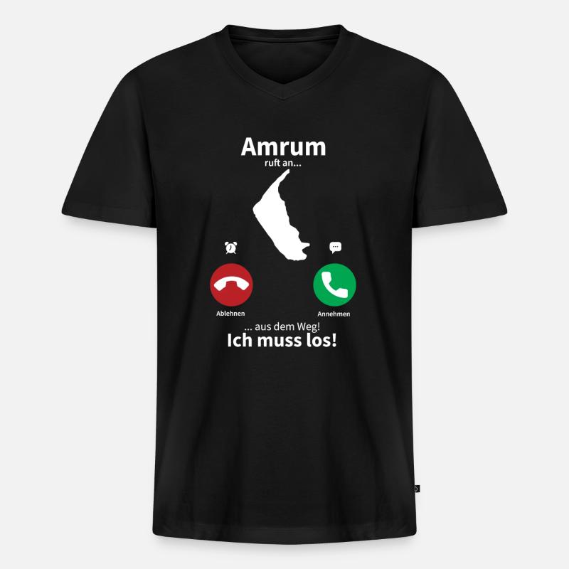 Amrum ruft an... - Männer Premium Bio T-Shirt mit V-Ausschnitt - Schwarz