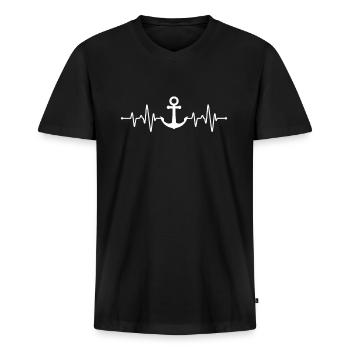 Maritim Herzschlag - Männer Premium Bio T-Shirt mit V-Ausschnitt - Schwarz - Vorne - Nico (187cm)