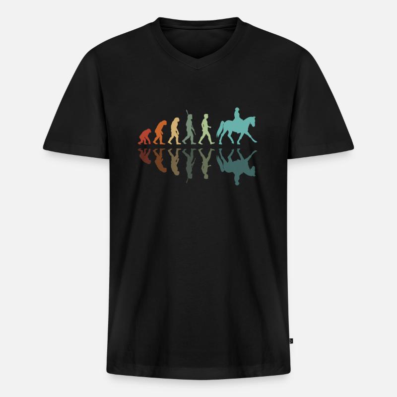 Evolution Reiten - Männer Premium Bio T-Shirt mit V-Ausschnitt - Schwarz