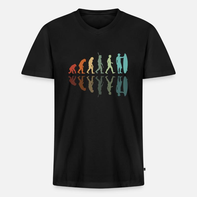 Evolution des Surfens - Männer Premium Bio T-Shirt mit V-Ausschnitt - Schwarz