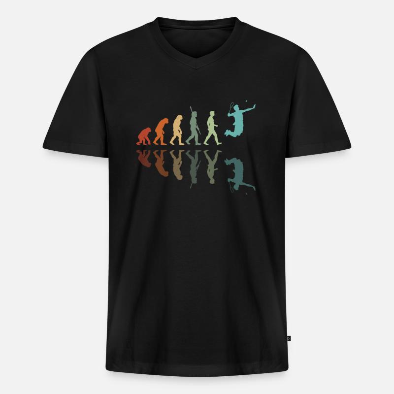 Badminton Evolution - Männer Premium Bio T-Shirt mit V-Ausschnitt - Schwarz