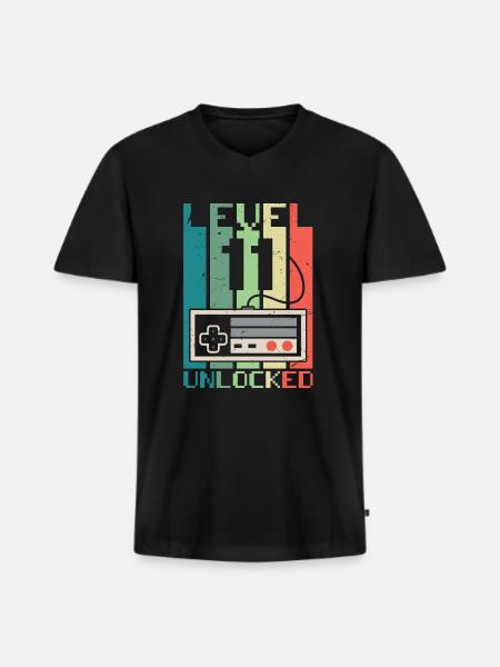 Level 11 Unlocked - Men's Premium Organic T-shirt with V-neck - black