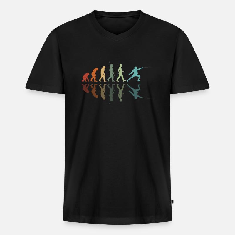Evolution Fechter - Männer Premium Bio T-Shirt mit V-Ausschnitt - Schwarz