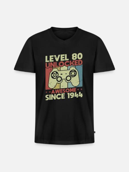 Level 80 Unlocked - Men's Premium Organic T-shirt with V-neck - black