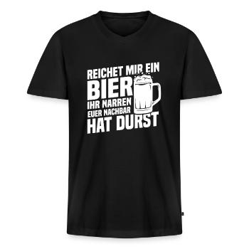 Reichet mir ein bier, Nachbar hat durst - Männer Premium Bio T-Shirt mit V-Ausschnitt - Schwarz - Vorne - Nico (187cm)