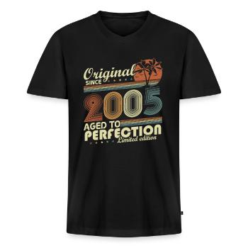 Original 2005 Vintage Anniversaire Rétro - T-shirt encolure en V Premium bio Homme - noir - Devant - Nico (187cm)