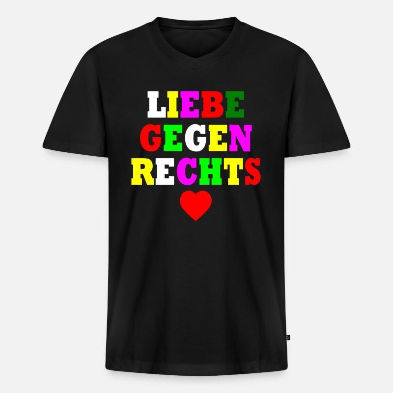 Liebe gegen rechts - Männer Premium Bio T-Shirt mit V-Ausschnitt - Schwarz