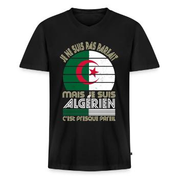 Je ne suis pas parfait mais je suis Algérien - T-shirt encolure en V Premium bio Homme - noir - Devant - Nico (187cm)
