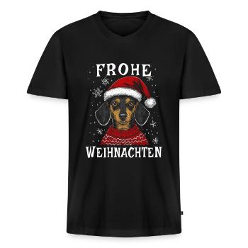 Frohe Weihnachten Dackel Liebe Für Hundeliebhaber - Männer Premium Bio T-Shirt mit V-Ausschnitt - Schwarz - Vorne - Nico (187cm)
