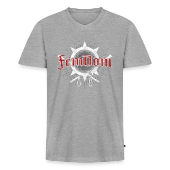 Erotisches Fetisch Erotik BDSM FemDom Geschenk - Männer Premium Bio T-Shirt mit V-Ausschnitt - Grau meliert - Vorne