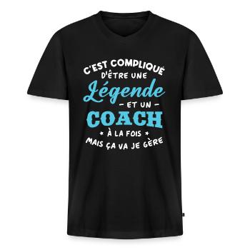 Légende et Coach - T-shirt encolure en V Premium bio Homme - noir - Devant - Nico (187cm)