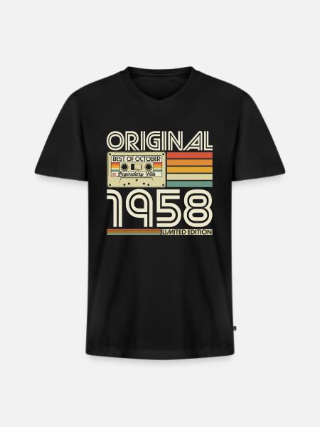 October 1958 Retro Vintage Birthday Gift - Men's Premium Organic T-shirt with V-neck - black
