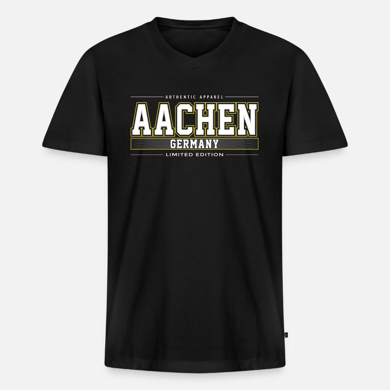 Aachen - Männer Premium Bio T-Shirt mit V-Ausschnitt - Schwarz