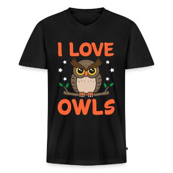 owl - Men's Premium Organic T-shirt with V-neck - black - Front - Nico (187cm)