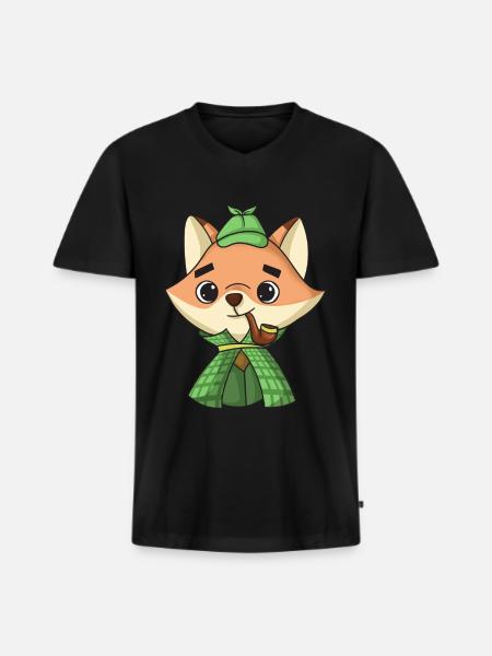 Fuchs-Detektiv - Männer Premium Bio T-Shirt mit V-Ausschnitt - Schwarz