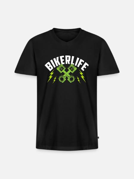 Bikerlife | Farben änderbar - Männer Premium Bio T-Shirt mit V-Ausschnitt - Schwarz